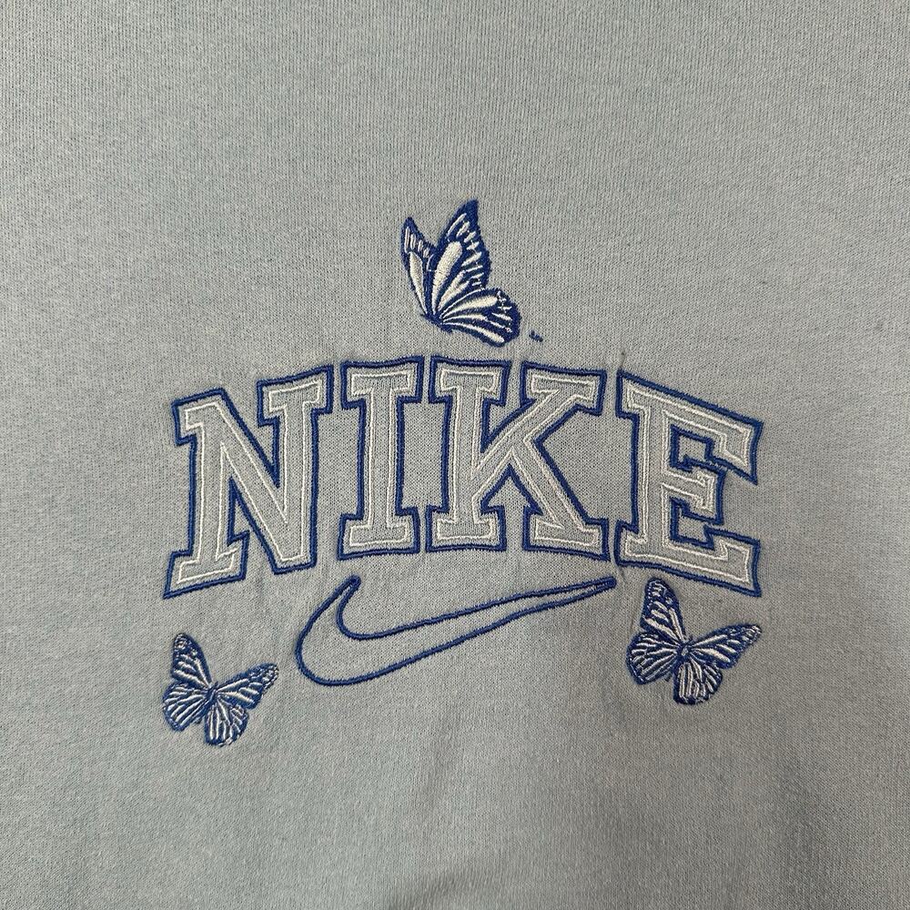 Nike Sweatshirt Blue Women Medium Butterfly Crewneck Streetwear JERZEES Tag - Picture 5 of 10